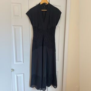 LELA ROSE Corded Lace Poplin Maxi Dress